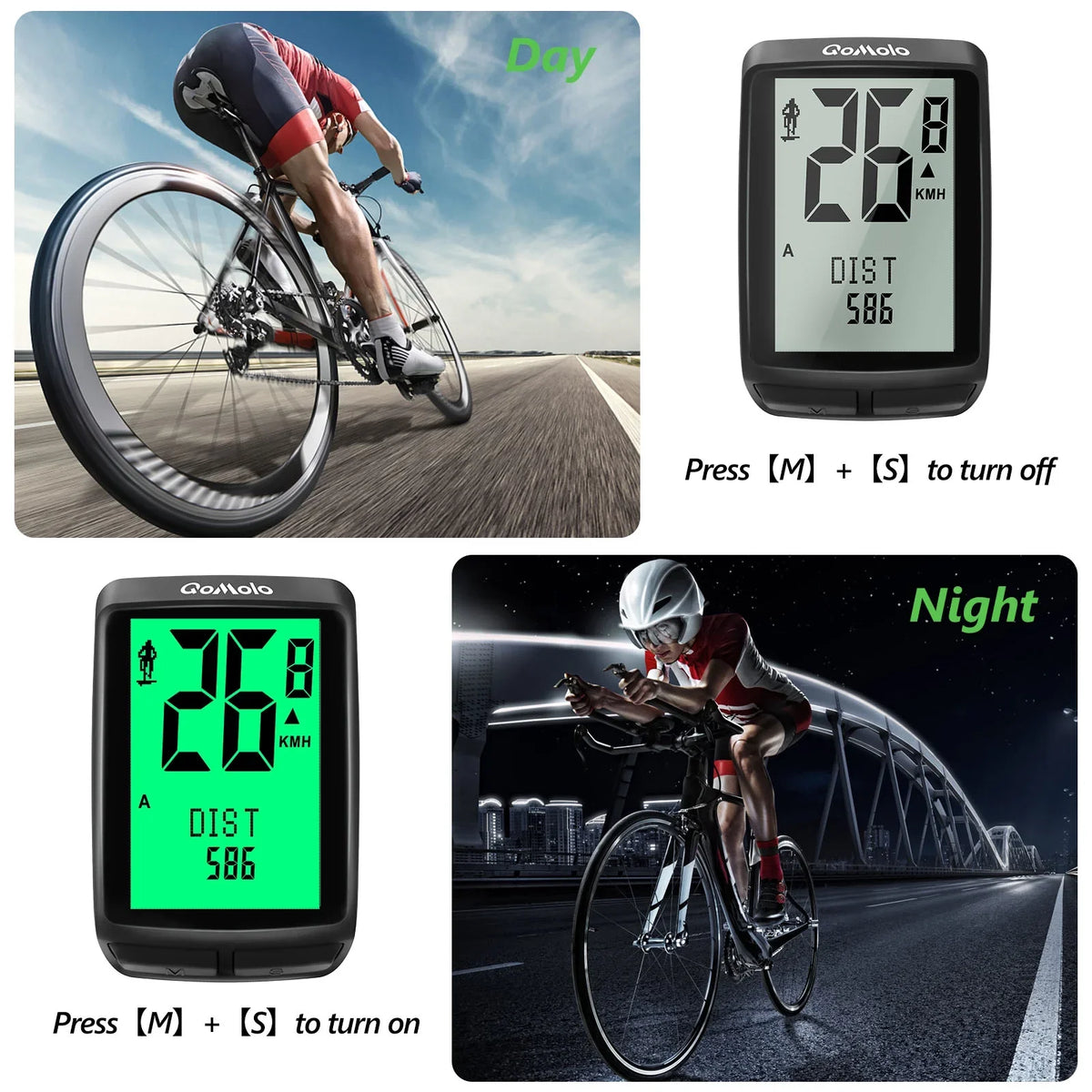 Wireless Bike Computer, Multi-Functional Bike Speedometer, IPX6 Waterproof Large Screen Cycle Computer Automatic Wake-up LCD Backlight Display