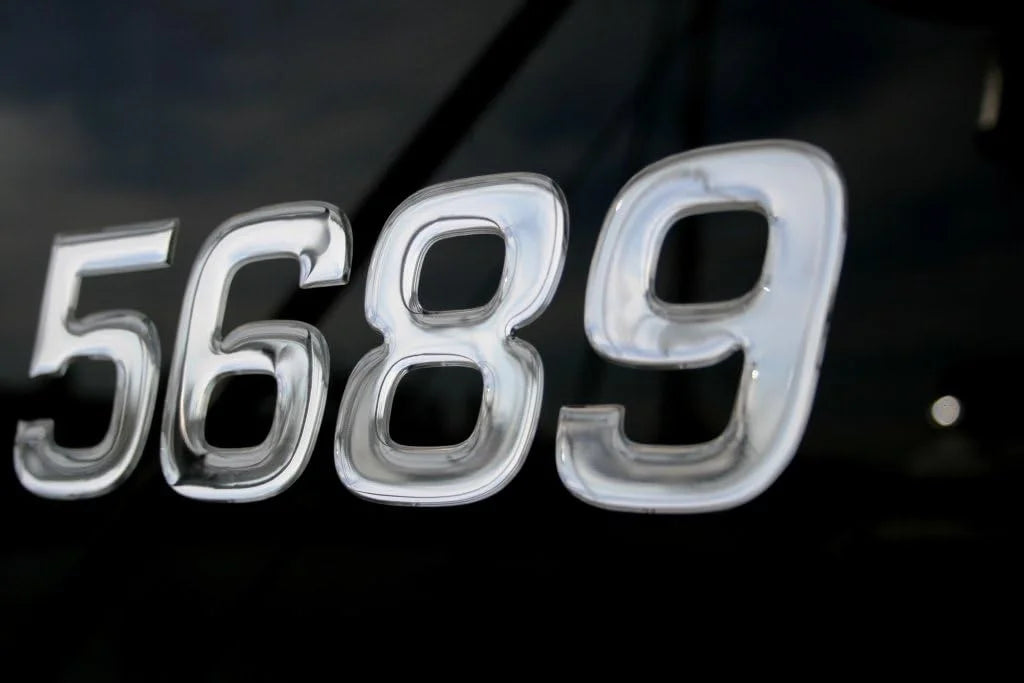 Boat & Jetski Registration Numbers - Domed/Raised Decal (16 Pcs) Plain Chrome/SURF Series Font Style