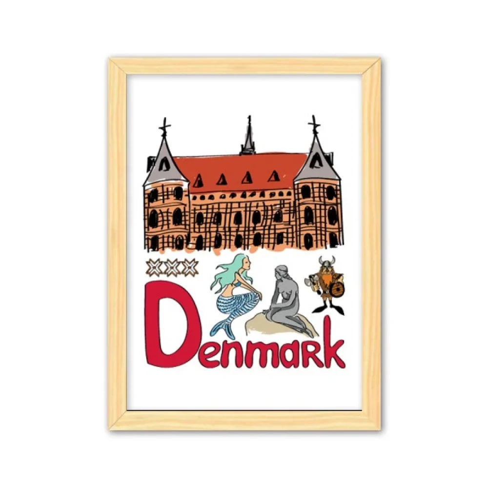 Demark National symbol Landmark Pattern Decorative Wooden Finish Home Decoration Picture Frame A4