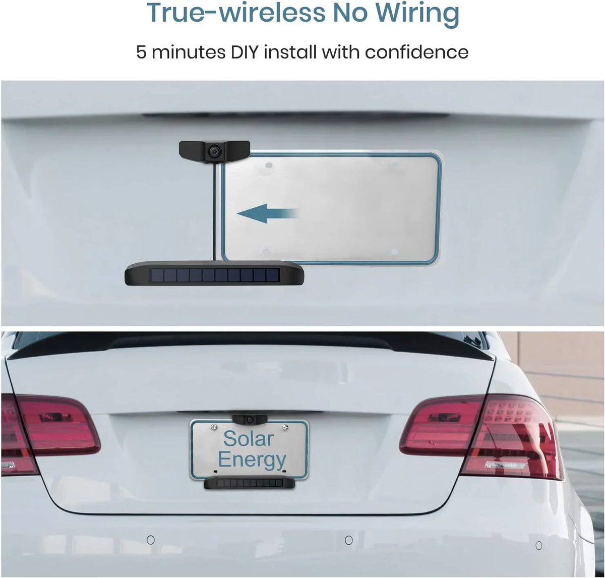 Solar Wireless Backup Camera for Trucks,3 Mins DIY Installation with Digital Signal ,Waterproof Reverse Hitch Trailer Rear View Camera for Car,Truck,Small RV(SunGo Pro)