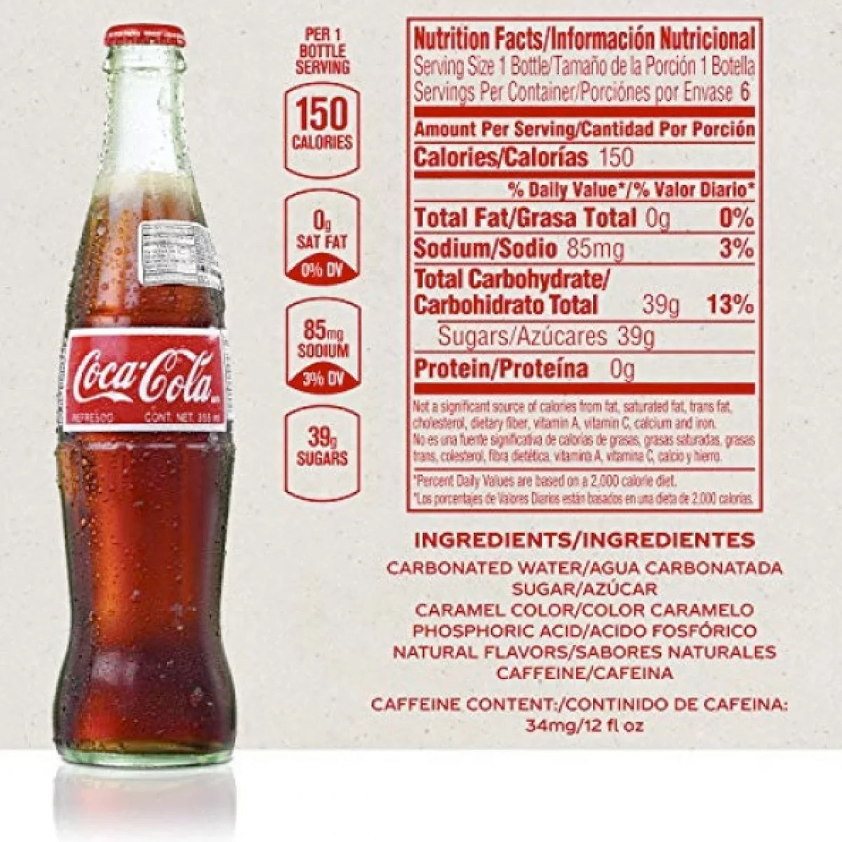 Mexican Coke Authentic Real Cane Sugar Sweetened 12/12 fl. oz. (355ml) Glass Bottle Case (12-Pack)