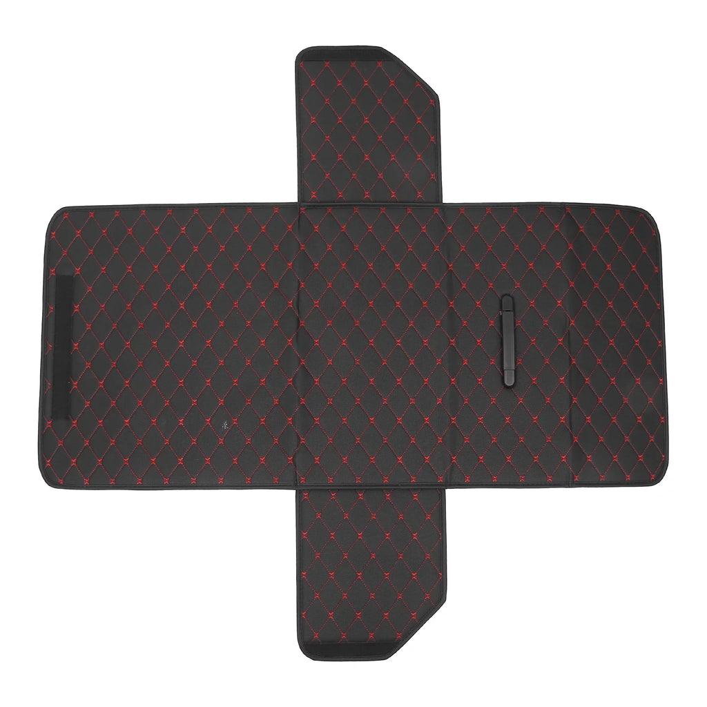 54x31x29cm Black PU Leather Car Storage Bag Trunk Organiser Foldable Boot Bag with Handle for Truck SUV Red Stitches