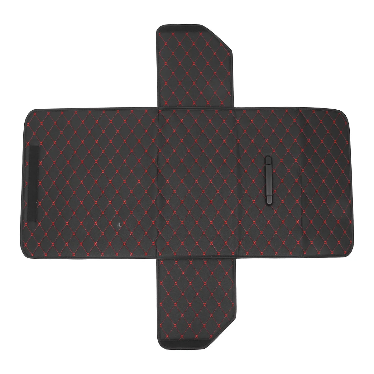 54x31x29cm Black PU Leather Car Storage Bag Trunk Organiser Foldable Boot Bag with Handle for Truck SUV Red Stitches