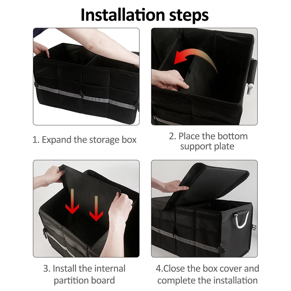 Andoer Car Trunk Organizer, Oxford Cloth Folding Storage Box with Reflective Strip, 55L Capacity, Automotive Cargo Organizer