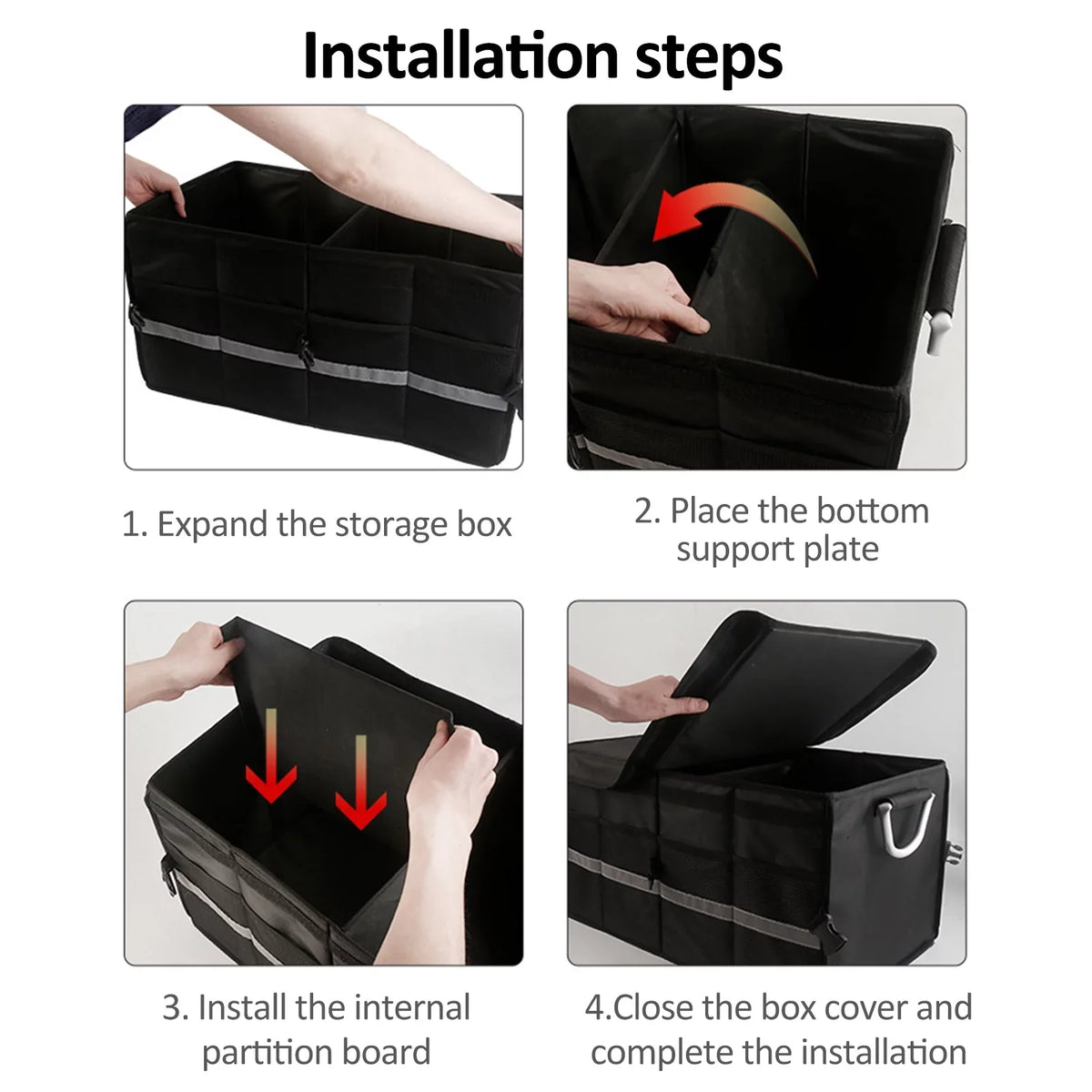 Andoer Car Trunk Organizer, Oxford Cloth Folding Storage Box with Reflective Strip, 55L Capacity, Automotive Cargo Organizer