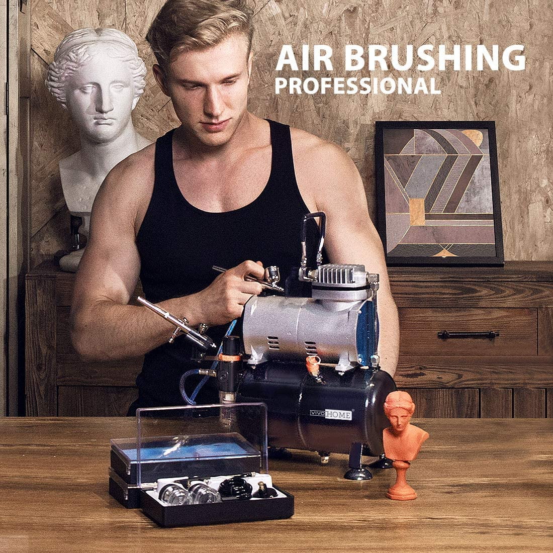 VIVOHOME 110-120V Professional Airbrushing Finish System with 1/5 HP Air Compressor and 1 Airbrush Kit for Tattoo Makeup Shoes Cake Decoration