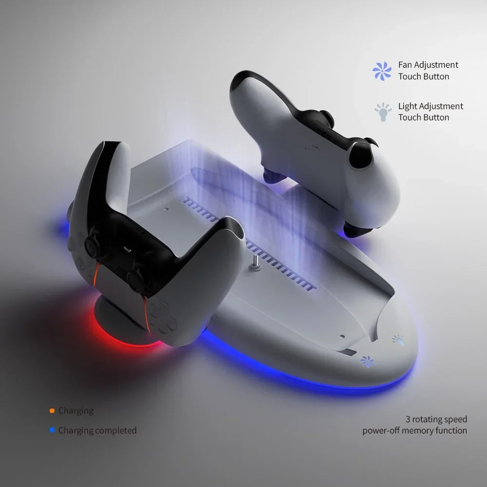 Cooling Stand with RGB Light For PS5 Slim, Dual Controller Charging Station Console Cooling Base Controller Fast Charger For PS5 Accessories