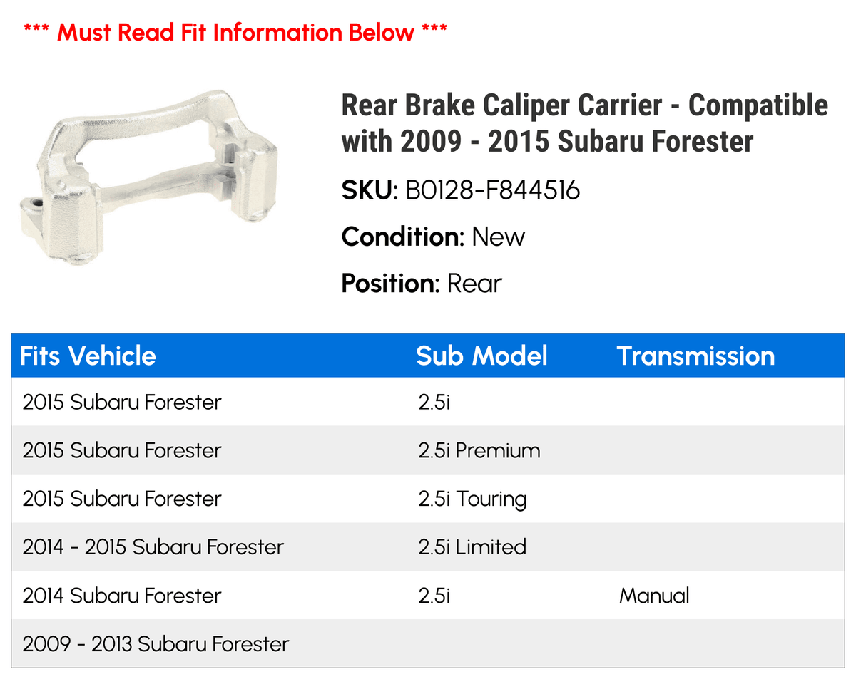 Rear Brake Caliper Carrier - Compatible with 2009 - 2015 Subaru Forester 2010 2011 2012 2013 2014