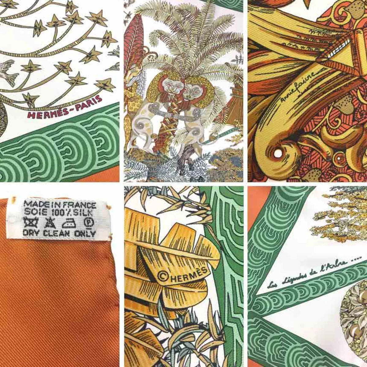 Pre-Owned HERMES Hermes Carre 90 Scarf Muffler Les Legendes de l'Arbre Tree Legend Orange x Green 100% Silk aq7062 (Good)