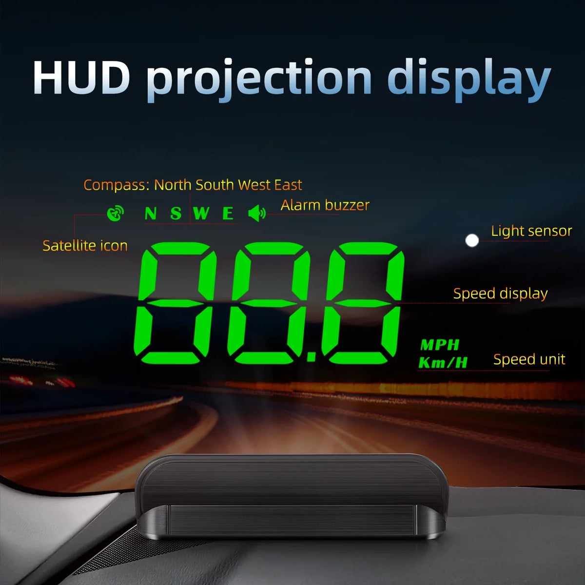 Walmeck Car 3.5 inch Head-up Display Windshield Projecter Digital Vehicle Speedometer GPS Model Overspeed Warning Fatigue Driving Alarm