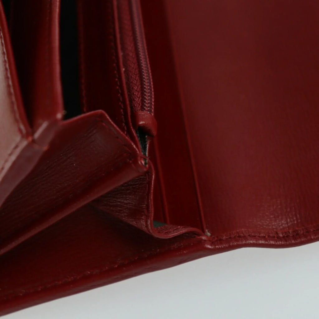 Pre-Owned GUCCI Gucci Interlocking G Marina Bifold Wallet 598531 Leather Red Bordeaux Gold Hardware Long (Good)