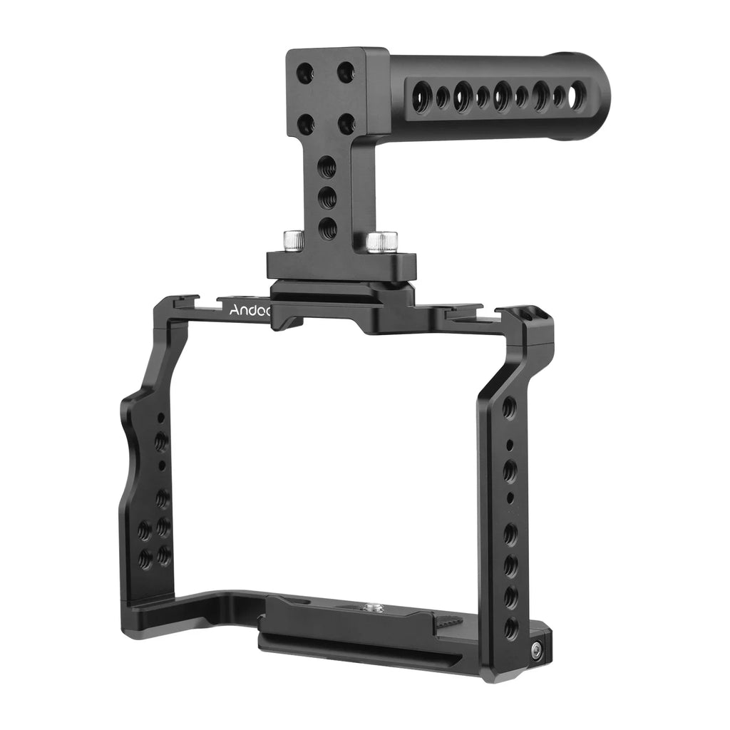 Walmeck Andoer Video Cage + Handle Kit Aluminum Alloy with Dual Cold Shoe Mounts Numerous 14 Inch Threads Replacement for Sony A7IV/ A7III/ A7II/ A7R III/ A7R II/ A7S II