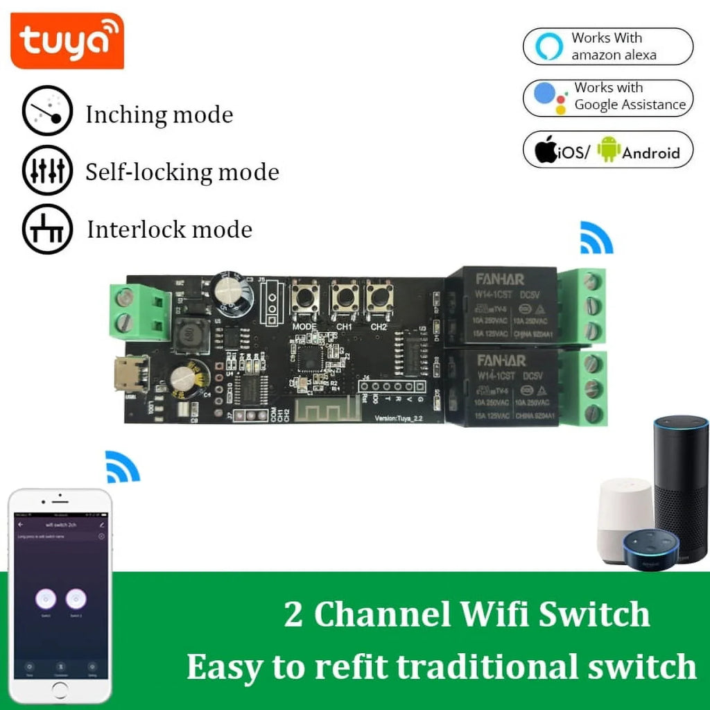 WiFi Relay Tuya Smart Switch Module 12V Smart life APP Remote Control Timer DIY Inching Self-Locking Work with Alexa Google Home