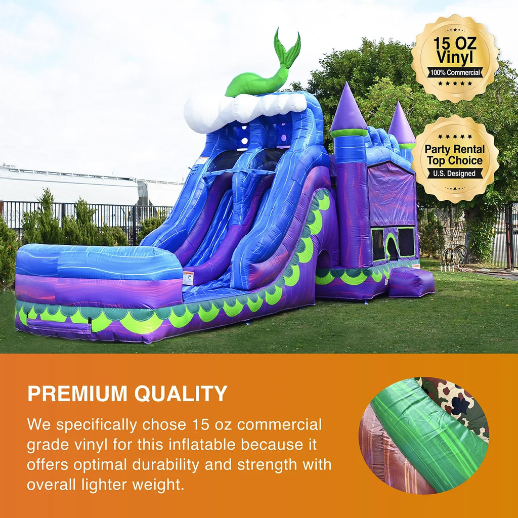 JumpOrange Outdoor Mermaid Titan Commercial Grade Blow-up Slide and Bounce House Dual Lane with Pool for Kids and Adults with Blower