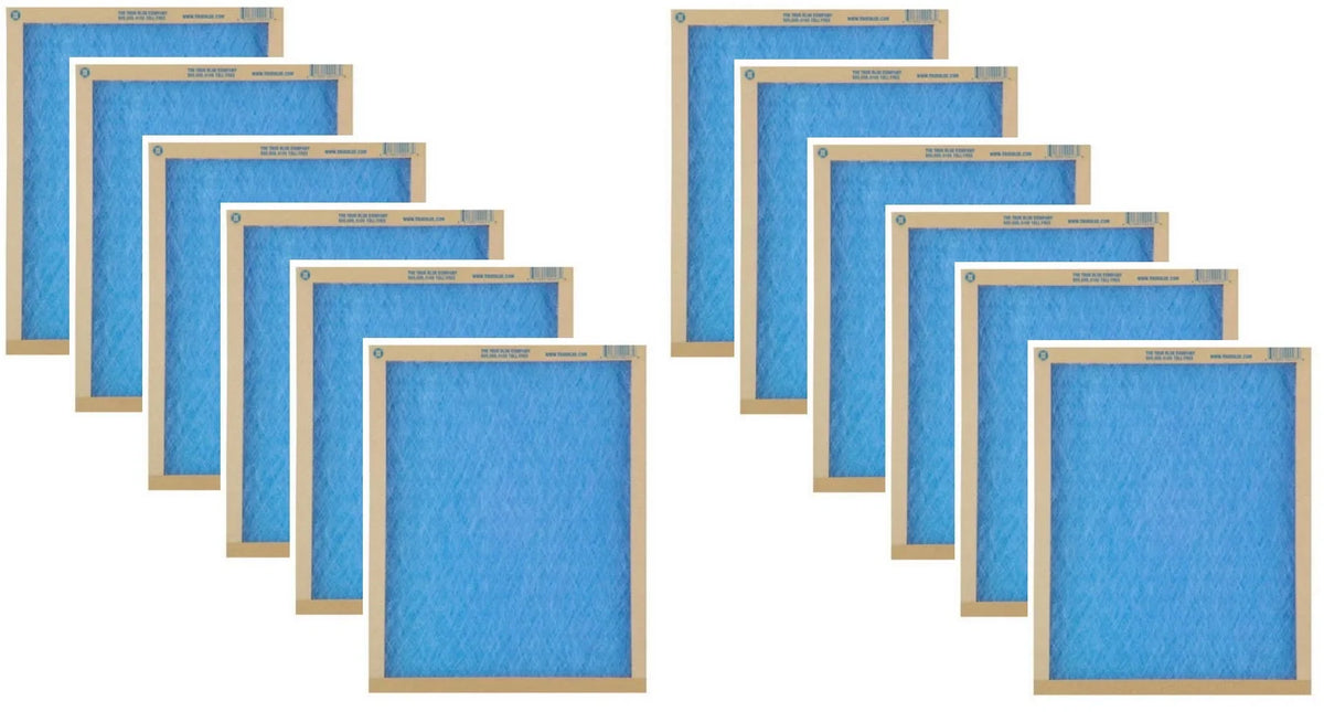 True Blue 112161 12" x 16" x 1" Flat Panel Spun Fiberglass Disposable Furnace Air Filter MERV 2 - Quantity of 12