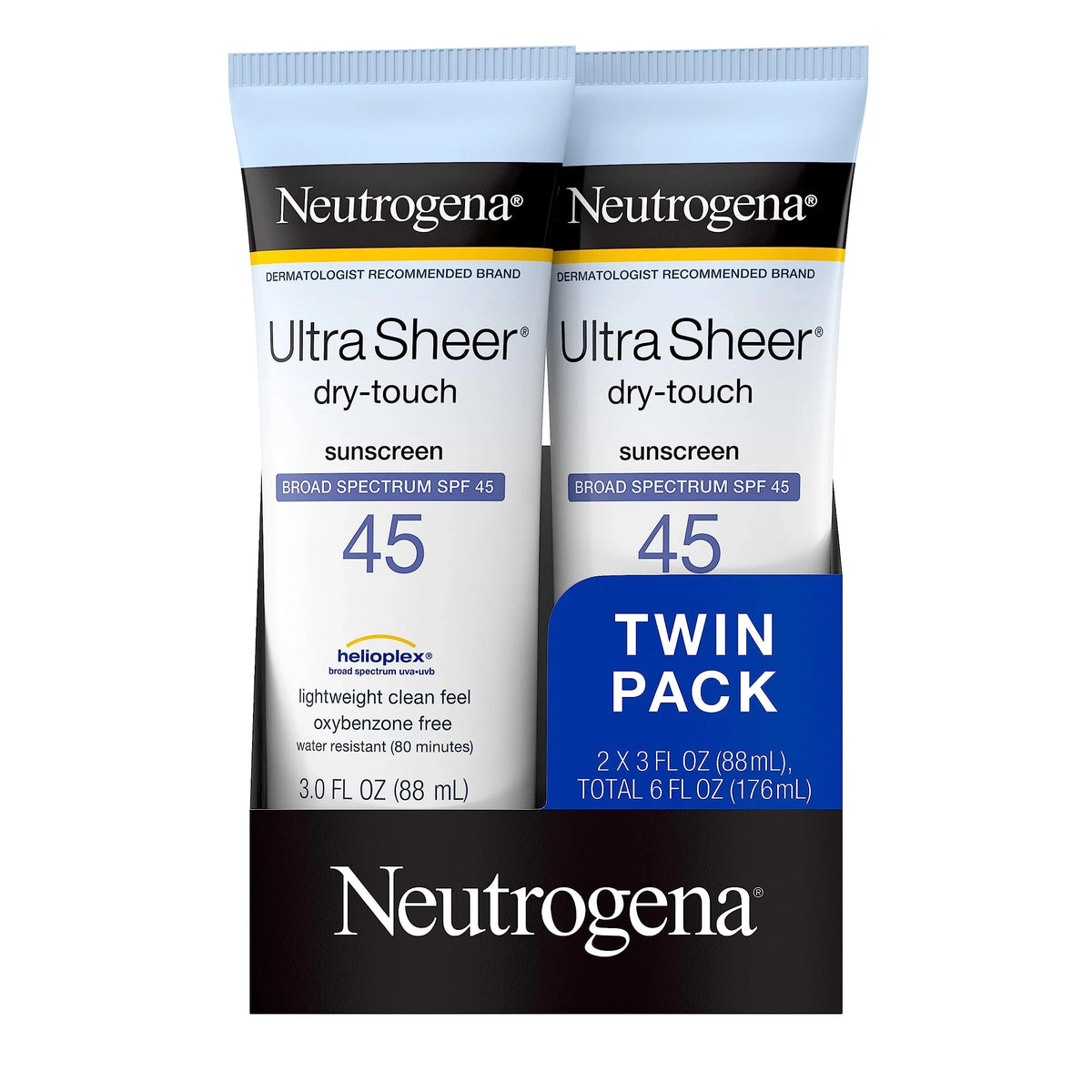 Neutrogena Ultra Sheer Dry-Touch Water Resistant And Non-Greasy Sunscreen Lotion With Broad Spectrum Spf 45, 3 Fl. Oz, (Pack Of 2)