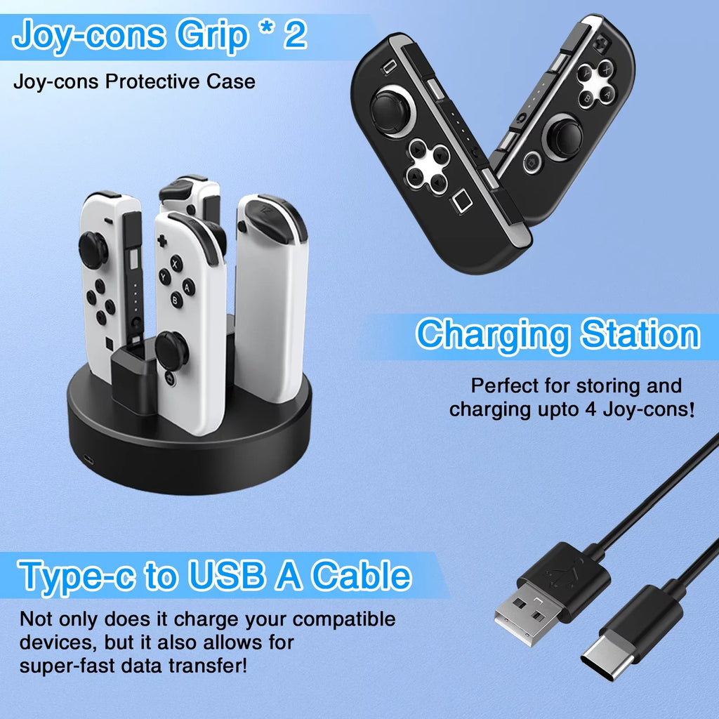 HEYSTOP Switch OLED Accessories for Nintendo Switch OLED Case Bundle,27 in 1 Carry Case for Switch OLED with Protective Cover,Grip Cover,Screen Protector,Game Cards Case,Grip Charge Dock, Black
