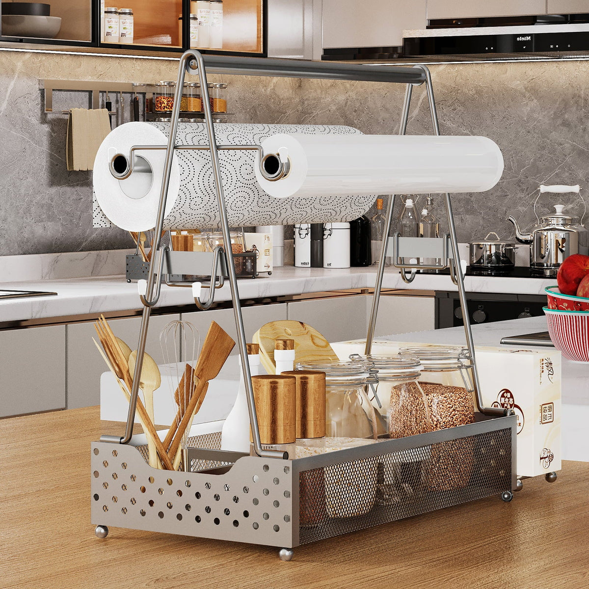 Hvacstar Grill Utensil Caddy - Organize BBQ Tools, Condiments, Paper Towels, and Cleaning Supplies - Caddy for Outdoor Picnics, Backyard BBQs, Kitchens, Garages