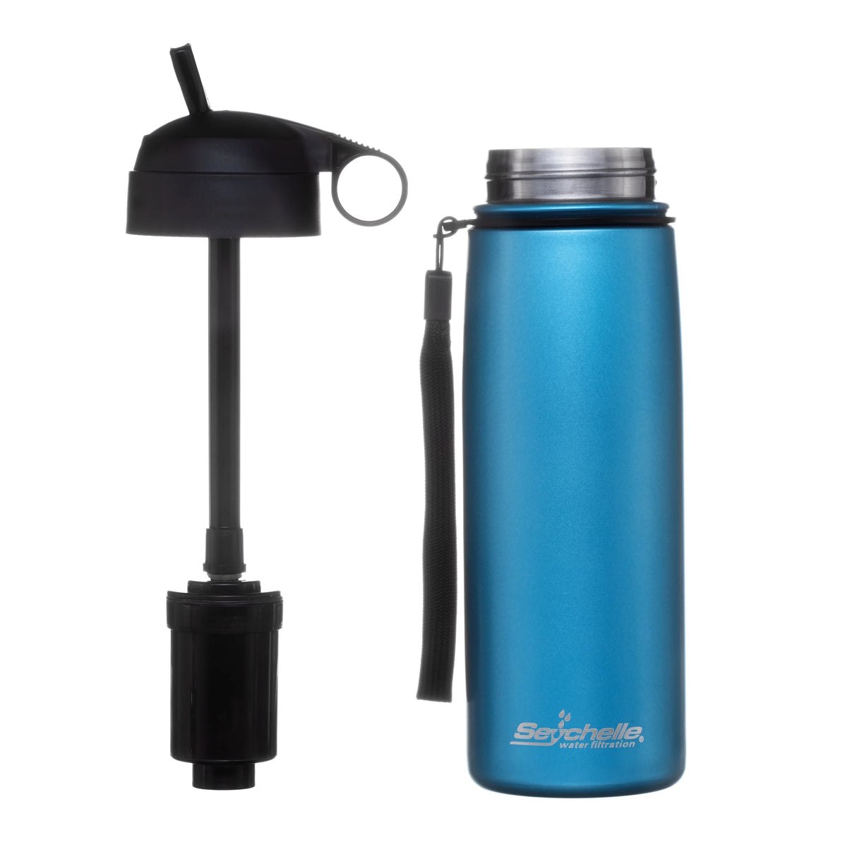 Seychelle Stainless Steel Water Filter Bottle - Alkaline Water Filter - Insulated Double Walled Water Bottle - Vacuum Sealed - 26oz (Metallic Blue)