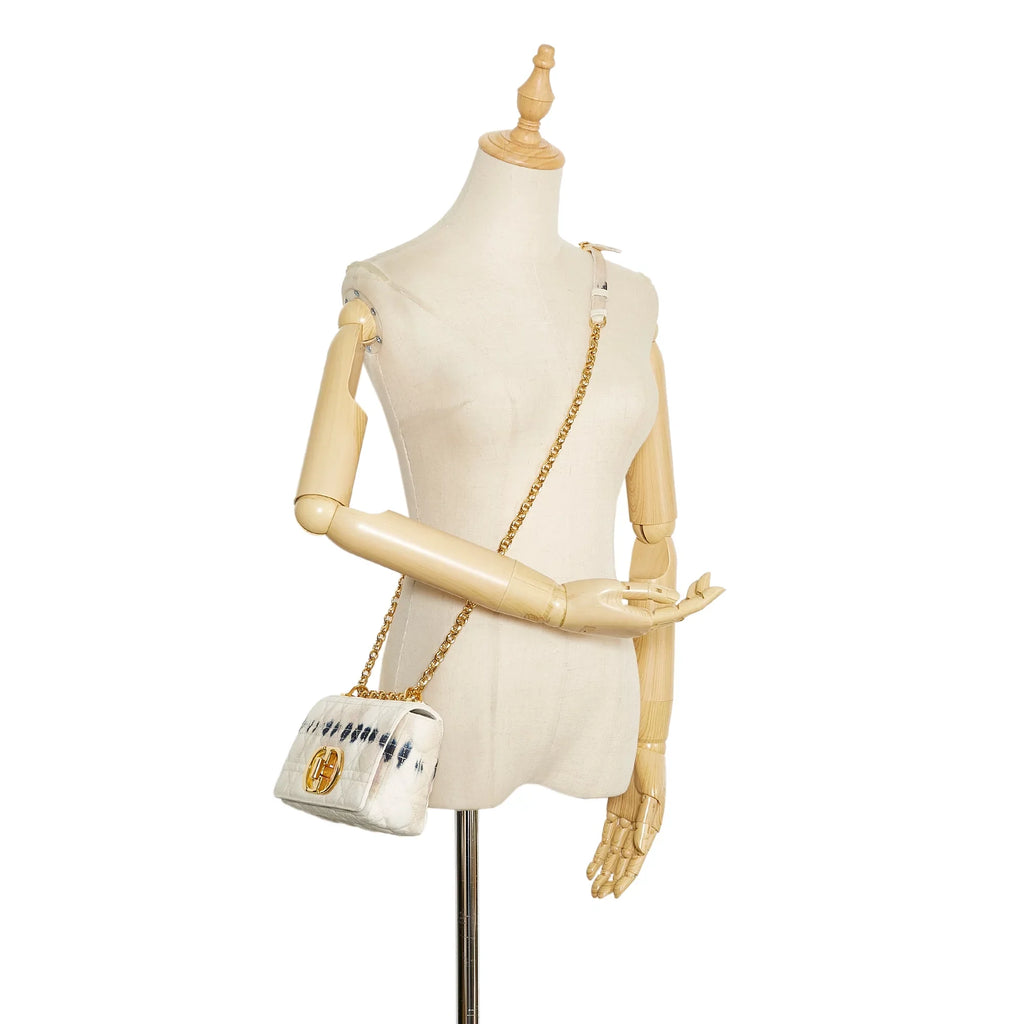 Pre-Owned Authenticated Dior Small Tie Dye Caro Denim Fabric White Crossbody Bag Unisex (Good)