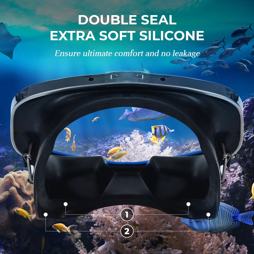 Hanway Adva Snorkel Mask – Tempered Glass Diving Goggles - Scuba Mask for Professional Diving and Snorkeling – Adjustable Buckle Silicone Molding Swimming Mask-Blue