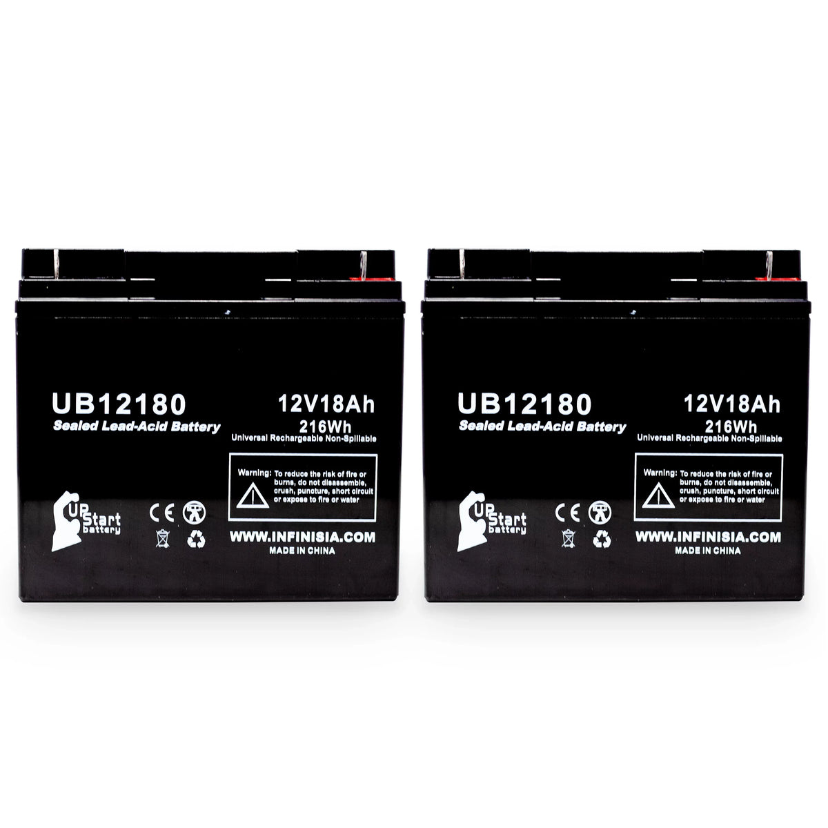 2x Pack - Compatible EAGLE PICHER BATTERIES CFM12V18 Battery - Replacement UB12180 Universal Sealed Lead Acid Battery (12V, 18Ah, 18000mAh, T4 Terminal, AGM, SLA)