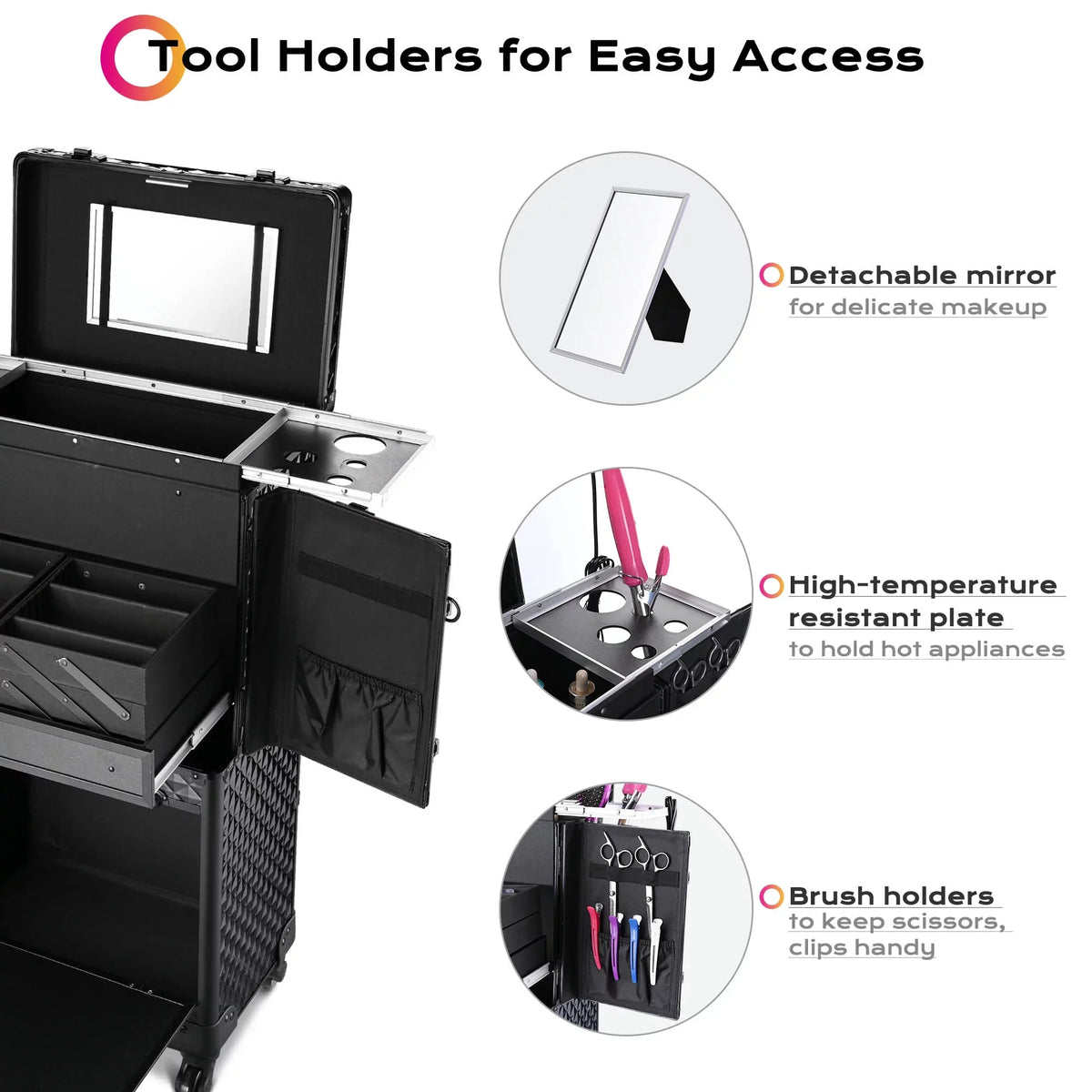 Byootique Rolling Makeup Case Trolley Cosmetic Organizer Hair Stylist Salon