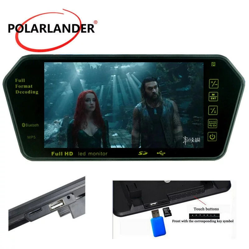 Full HD 7" inch TFT LCD Car Monitor Car RearView Mirror with Built-in Bluetooth Mp5 FM Photo Display USB TF Slot