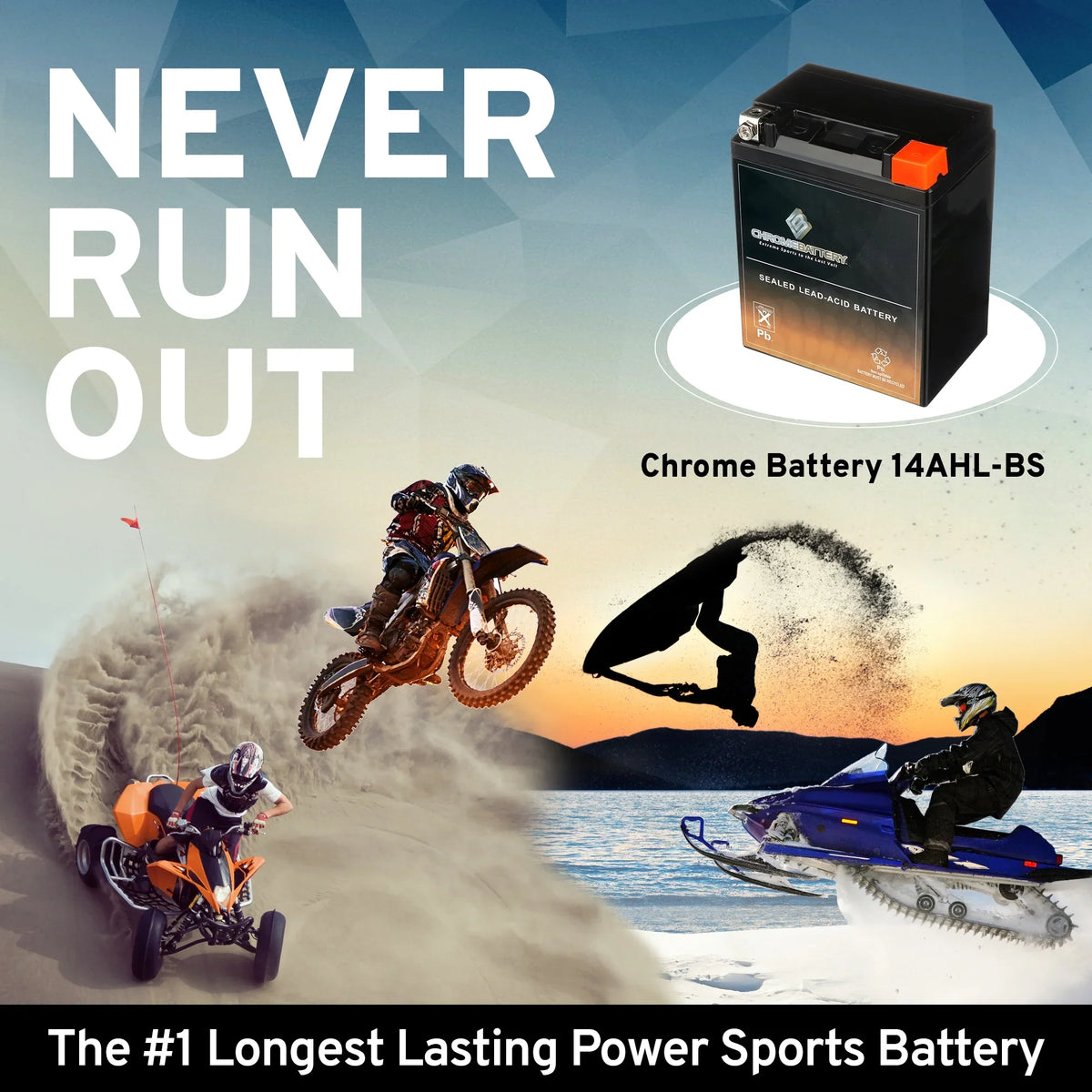 Chrome Battery YTX14AHL-BS (14AHL-BS 12 Volt,12 Ah, 210 CCA) Motorcycle Battery for Suzuki Gsx-r750 750cc 86-'92