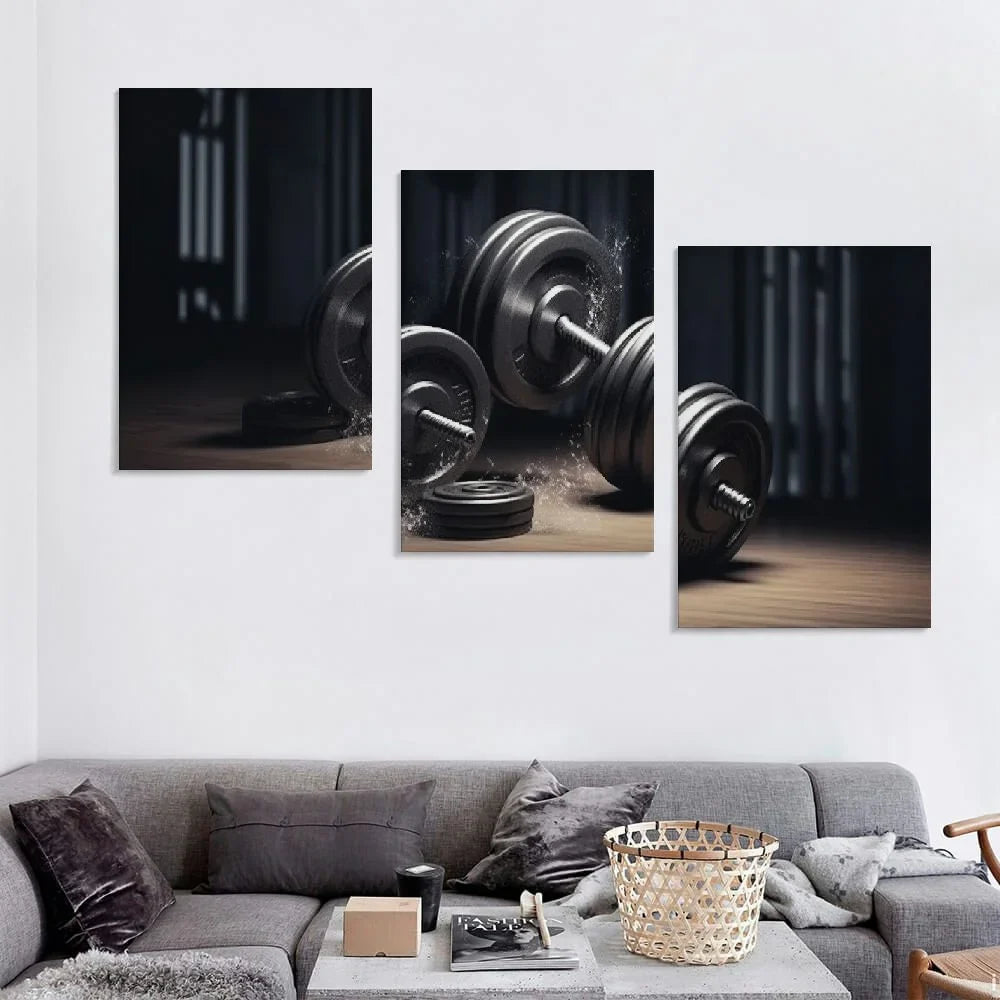 YIKUMA Gym Poster Fitness Dumbbell Workout Motivational Poster Home Fitness Poster Wall Art Coat Canvas Wall Decor Home Decor Living Room Decor Aesthetic 12''x16''X3 Panels 12x16x3pcs