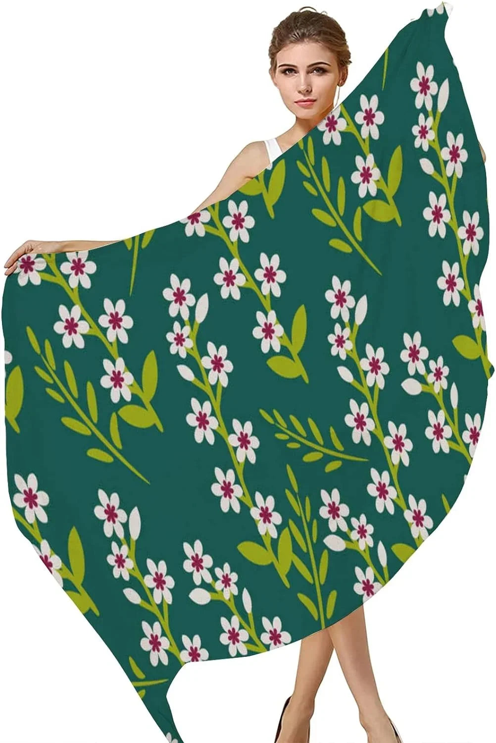 Hyjoy Beautiful Flowers Decoration Long Silk Neck Scarf Lightweight Shawl Wrap Scarves for Women Girls