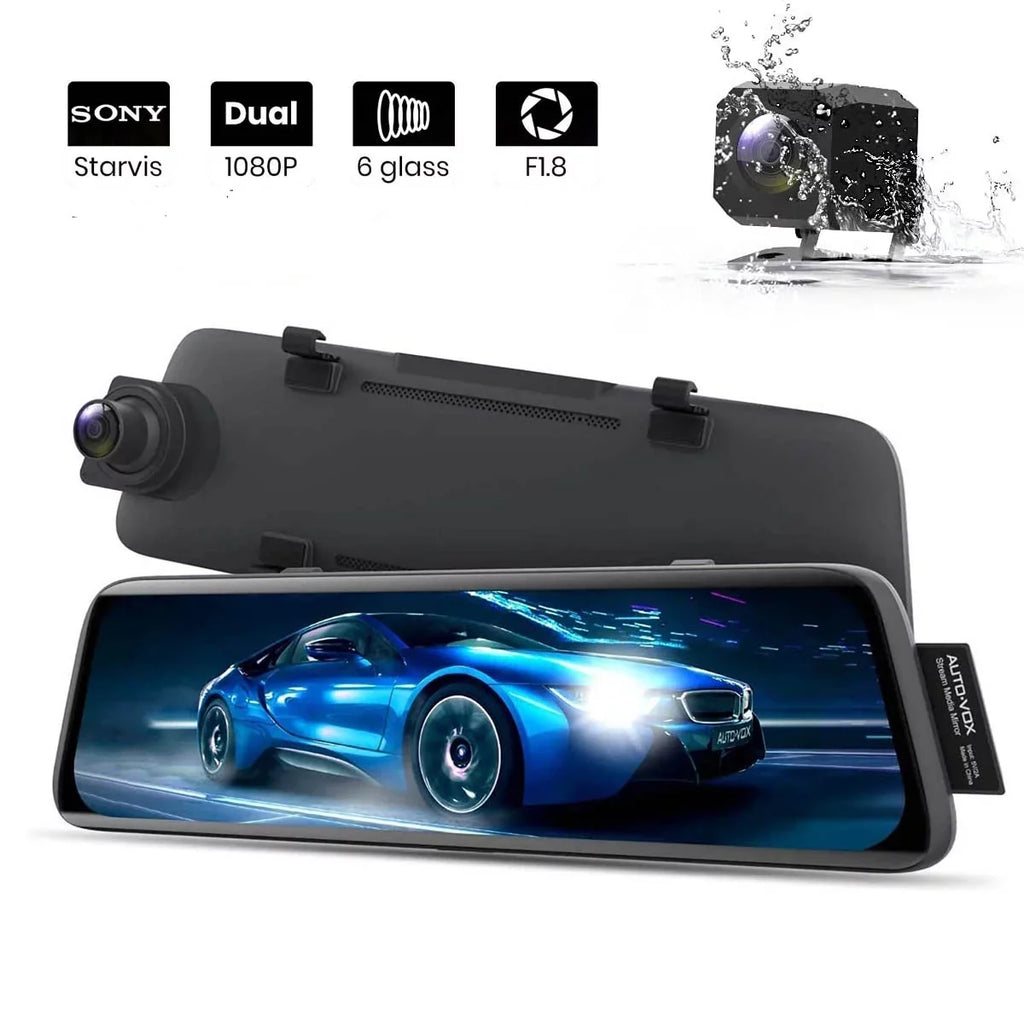 AUTO-VOX V5 9.35'' Full Laminated Ultrathin Touch Screen Rear View Mirror Camera, Dual 1080P Super Night Vision Backup Camera