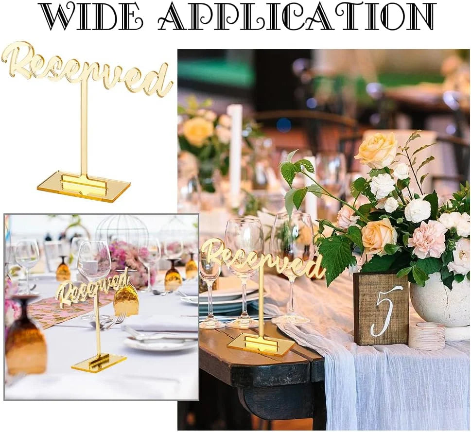 8 Packs Acrylic Reserved Table Sign Golden Wedding Reserved Seating Signs Mirrored Wedding Reception Sign Guest Reservation Standing Table Signs for Restaurant Wedding Party Events Decor