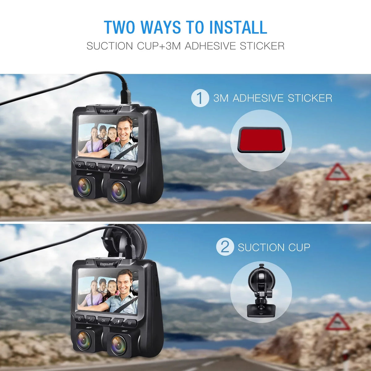Full HD Dual Dash Cam, TOGUARD 1080P+1080P Front and Inside Car Camera Dash Cams 3" LCD Dashboard Camera Black