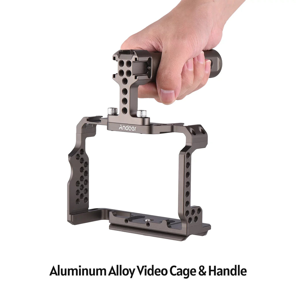 Andoer Aluminum Alloy Camera Cage Kit with Video Rig Handle Grip Replacement for Sony A7R III/ A7 II/ A7III