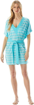 Michael Kors TURQUOSIE V-Neck Belted Tunic Cover-up, US Medium/Large