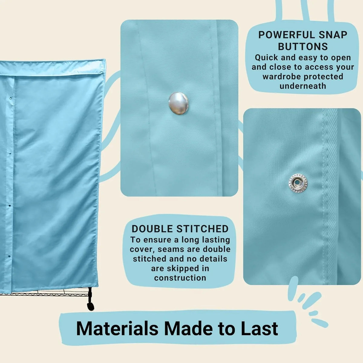Portable Garment Rolling Rack Cover - Your Clothes From Dust Keep Your Room Looking Organized In Glacier Blue (Cover ) (48"W X 18"D X 75"H)