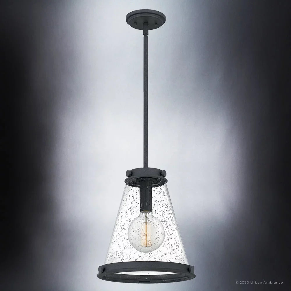 Luxury Modern Farmhouse Indoor Pendant, 14.75''H x 13.00''W, with Casual Style Elements, Transitional Design, Black Sand Finish and Clear Seeded Glass, UQL4290