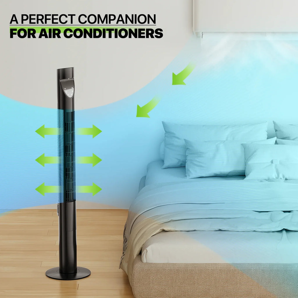 3-Speeds Tower Fan w/Remote & LED 47"Oscillating Bladeless Low Noise Fan USA