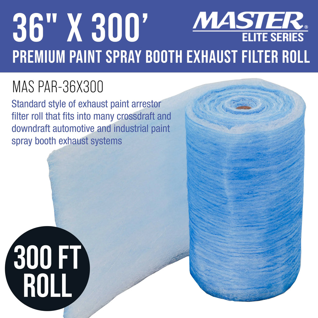 Master Elite Premium Spray Spray Enclosure Exhaust Filter Roll, 36" x 300' - 18 Gram Heavy-Duty Fiberglass Spray Arrestor - Captures Traps Overspray Finish Particles in Auto Autobody Refinish Room
