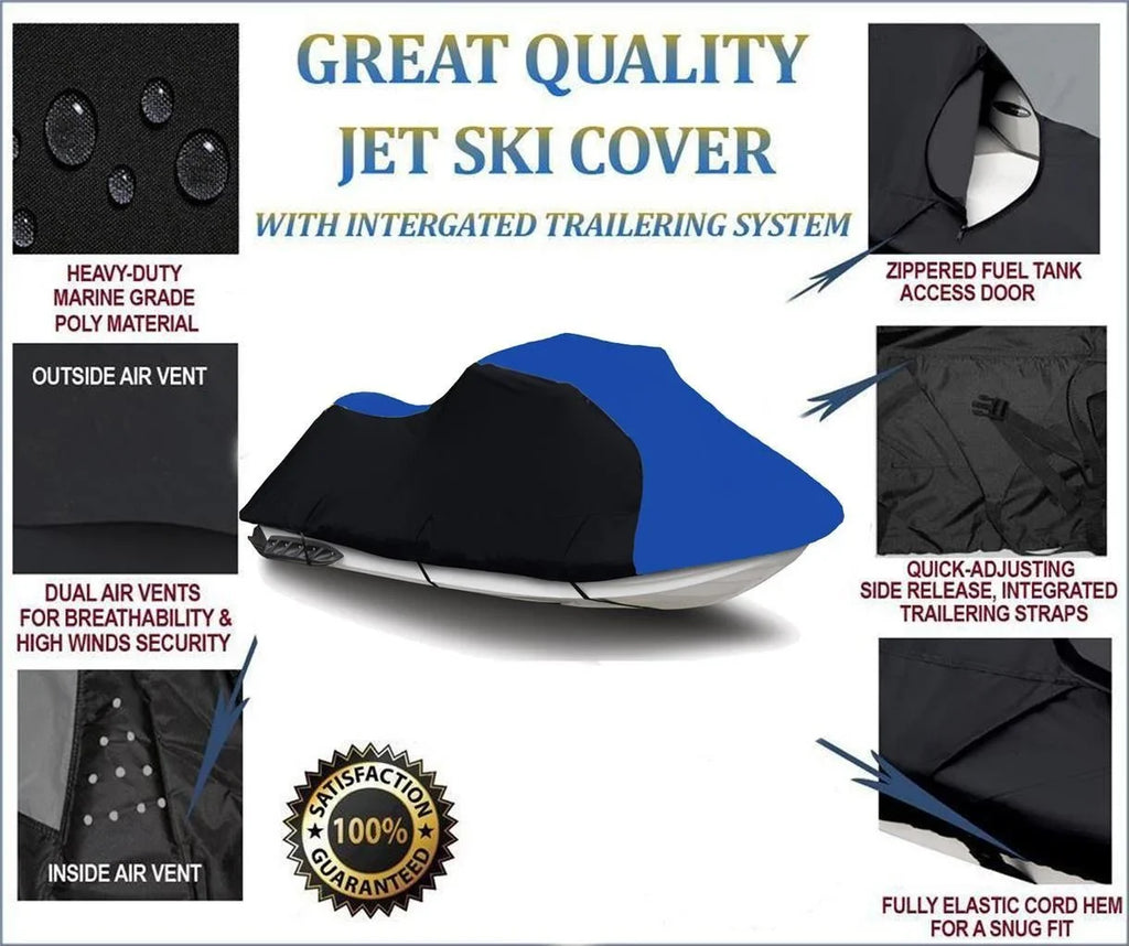 BLACK / BLUE HEAVY-DUTY, PWC 600D JET SKI Cover Compatible for Sea Doo Sea-Doo Bombardier XP 800 1995 1-2 Seater