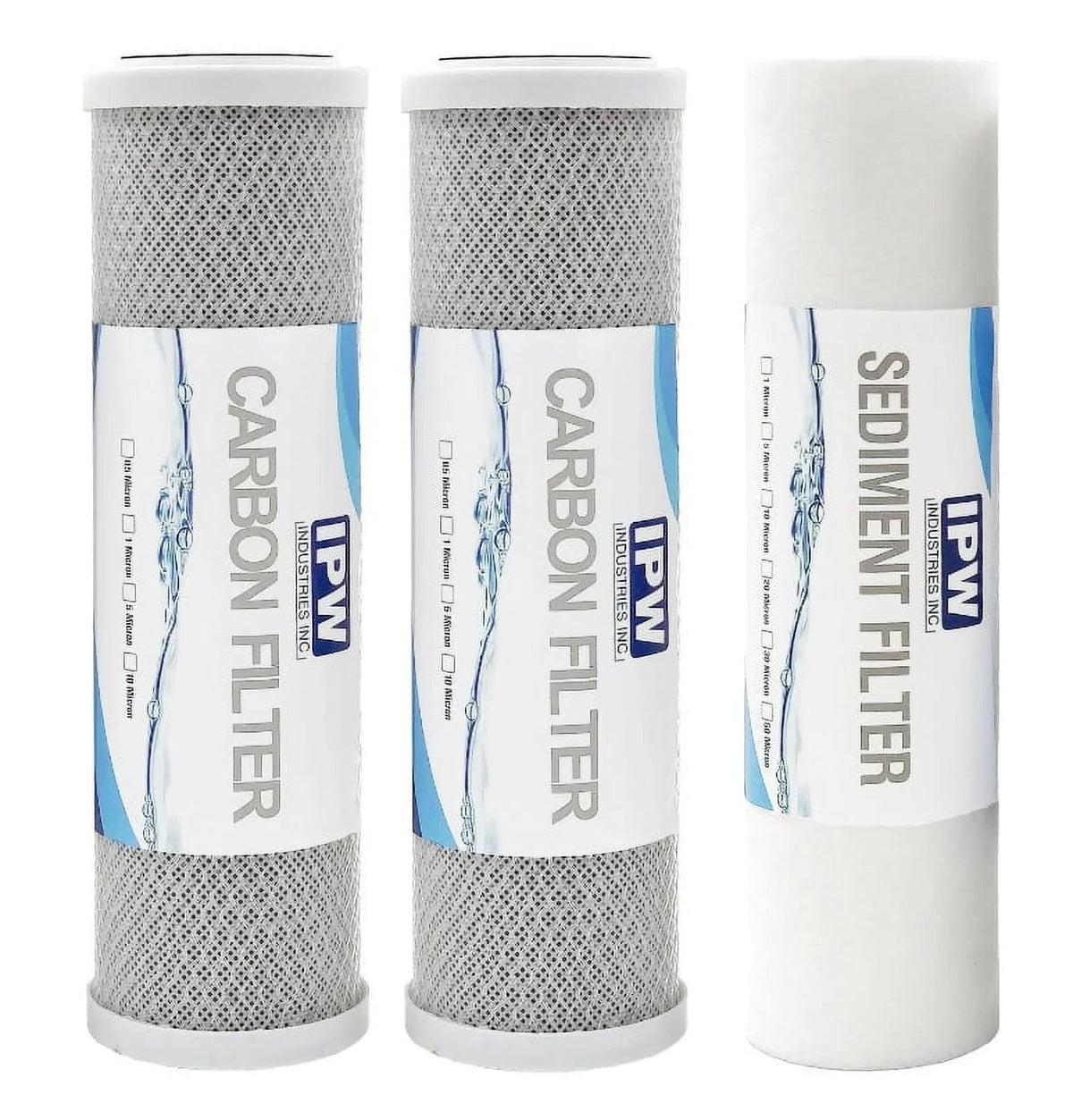 IPW Industries Inc. 3-Pack Replacement Filter Kit for Krystal Pure KR15 RO System - Includes Carbon Block Filters & Polypropylene Sediment Filter