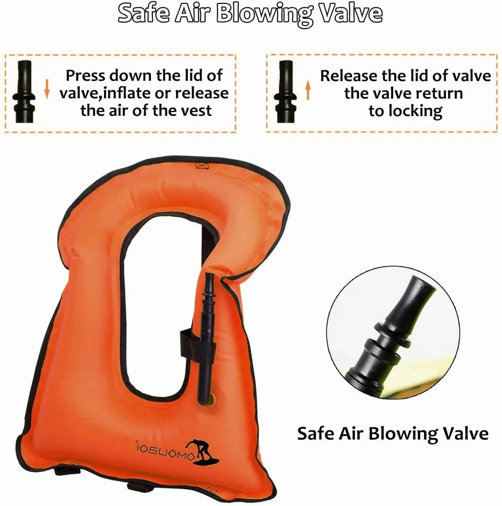 OMOUBOI Blow-up Snorkel Vest Kayak Swim Vest for Adults Snorkel Vests Air-filled Buoyancy Jacket Portable Diving Jackets Swimming Vests for Snorkeling Water Sports Beginner Adults-Only (96-220 lbs)