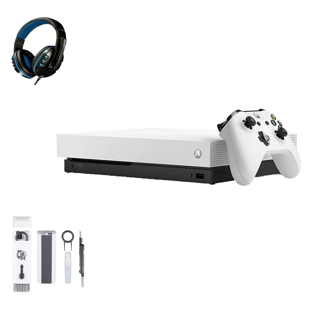 Microsoft Xbox One X 1TB, 4K Ultra HD White with BOLT AXTION Cleaning Kit Headset Bundle Like New