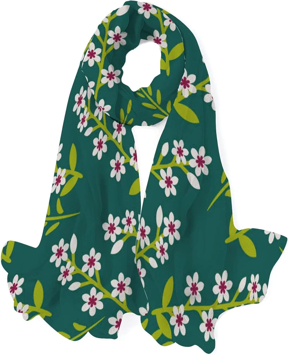 Hyjoy Beautiful Flowers Decoration Long Silk Neck Scarf Lightweight Shawl Wrap Scarves for Women Girls