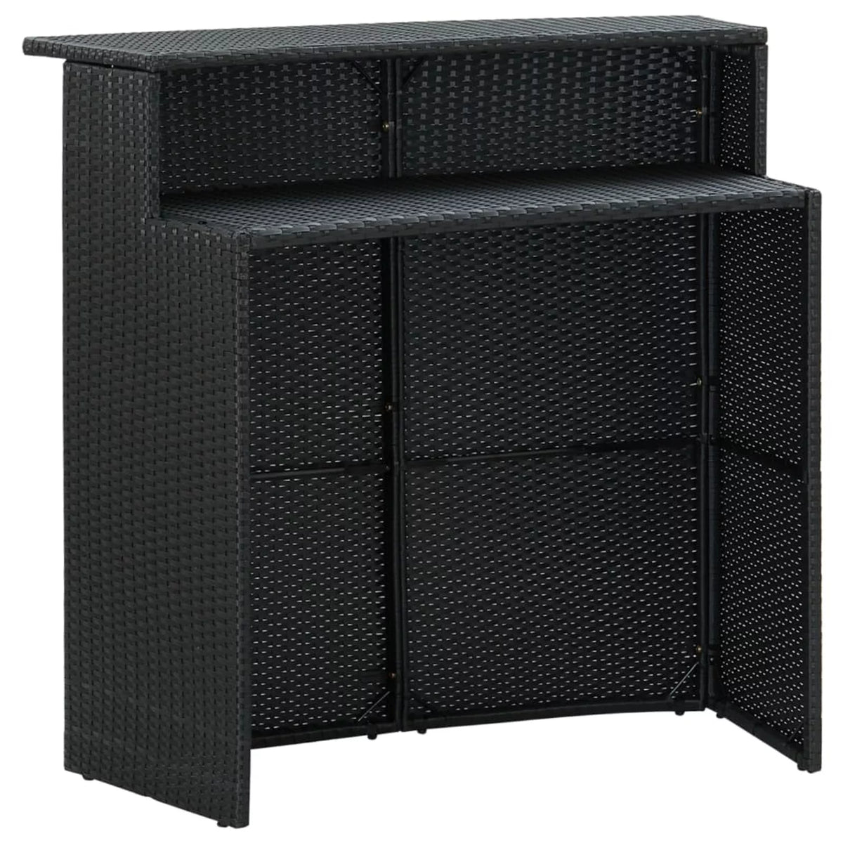 Anself 3 Piece Patio Bar Set Bar Table and 2 Cushioned Bar Stool Chair with Footrest and Backrest Black Poly Rattan for Patio, Balcony, Garden, Backyard, Outdoor Furniture