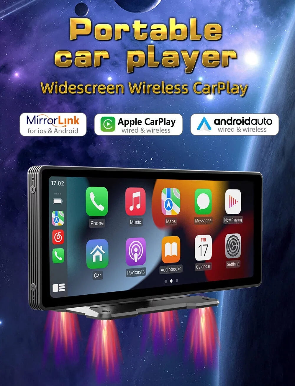 Portable Car Stereo Wireless Apple CarPlay & Android Auto, Car Radio 10.26" Touchscreen, Bluetooth5.0, Mirror Link, Maps Navigation, Voice Control,AUX Cable Vehicles