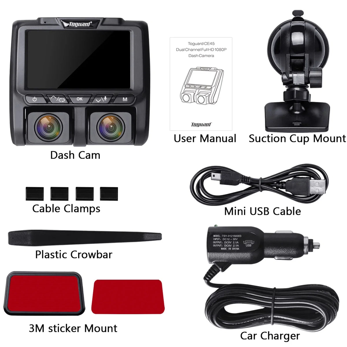 Full HD Dual Dash Cam, TOGUARD 1080P+1080P Front and Inside Car Camera Dash Cams 3" LCD Dashboard Camera Black