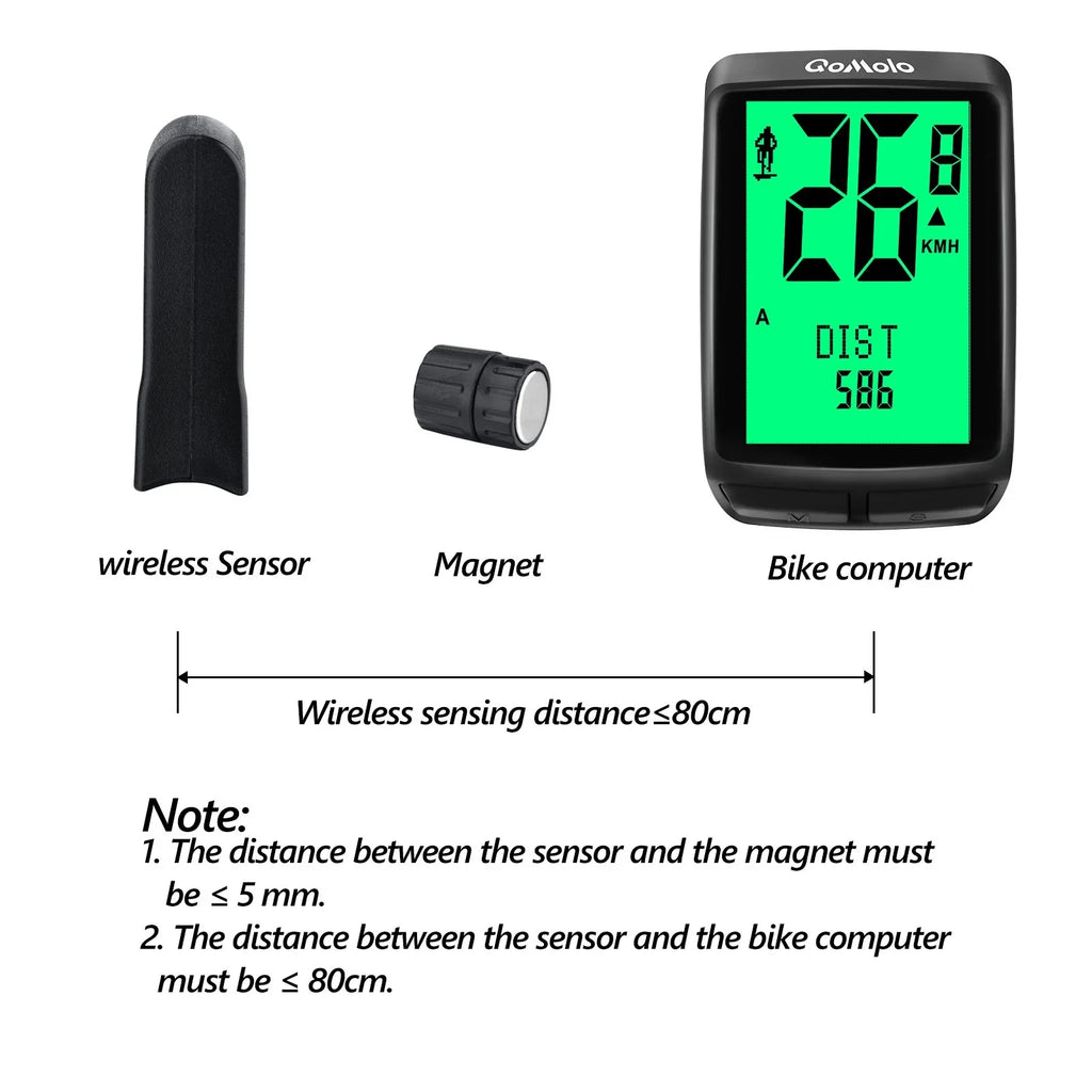 Wireless Bike Computer, Multi-Functional Bike Speedometer, IPX6 Waterproof Large Screen Cycle Computer Automatic Wake-up LCD Backlight Display