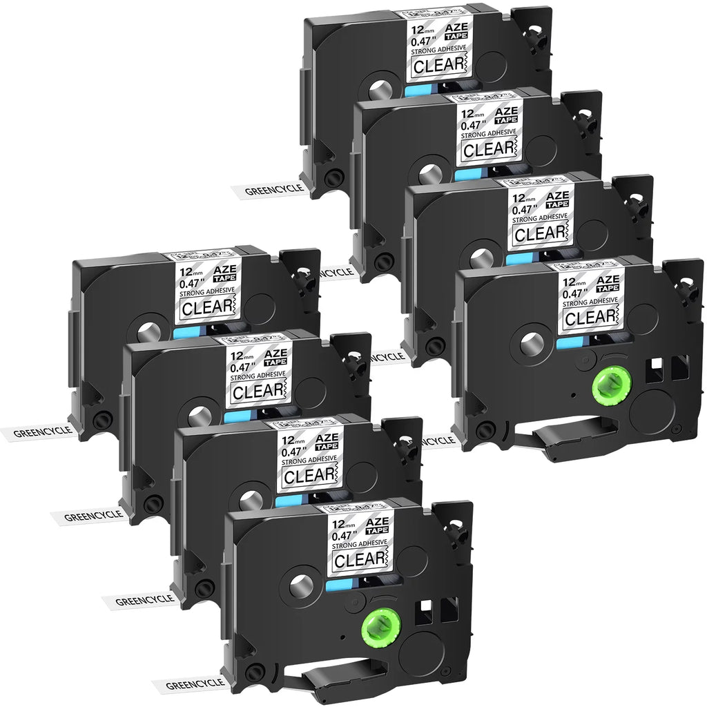 GREENCYCLE 8PK Compatible for Brother P-touch Black on Clear 12mm TZ TZe TZe-S131 TZ-S131 TZ-131 TZe-131 Extra Strength Laminated Label Tape